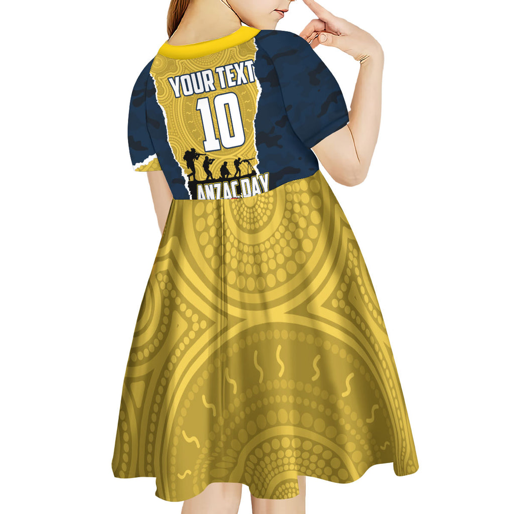 Personalized Cowboys ANZAC Tribute Kid Short Sleeve Dress Poppy Field Soldier Silhouette Aboriginal Rugby Mascot