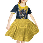 Personalized Cowboys ANZAC Tribute Kid Short Sleeve Dress Poppy Field Soldier Silhouette Aboriginal Rugby Mascot