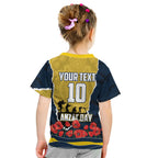 Personalized Cowboys ANZAC Tribute Kid T Shirt Poppy Field Soldier Silhouette Aboriginal Rugby Mascot