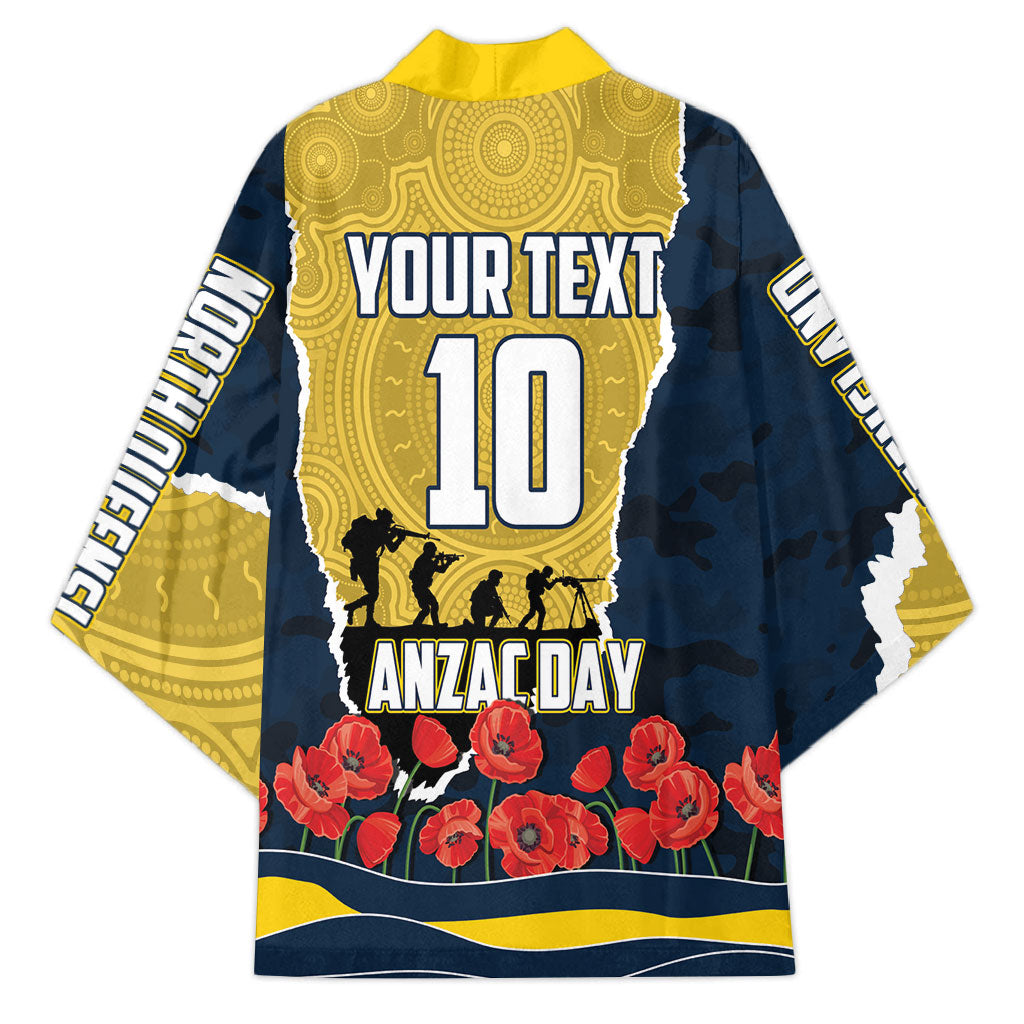 Personalized Cowboys ANZAC Tribute Kimono Poppy Field Soldier Silhouette Aboriginal Rugby Mascot