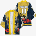 Personalized Cowboys ANZAC Tribute Kimono Poppy Field Soldier Silhouette Aboriginal Rugby Mascot