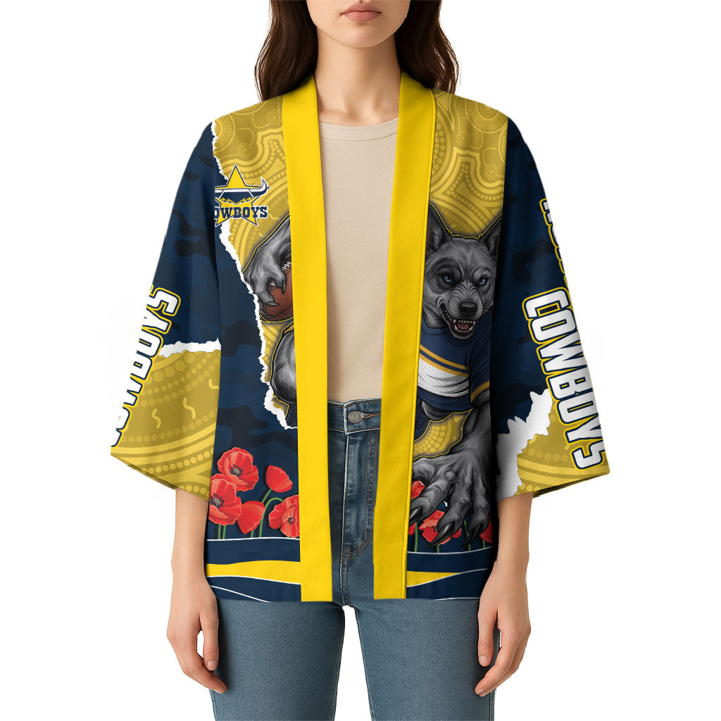 Personalized Cowboys ANZAC Tribute Kimono Poppy Field Soldier Silhouette Aboriginal Rugby Mascot
