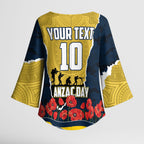 Personalized Cowboys ANZAC Tribute Kimono Sleeve Blouse Poppy Field Soldier Silhouette Aboriginal Rugby Mascot