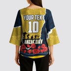 Personalized Cowboys ANZAC Tribute Kimono Sleeve Blouse Poppy Field Soldier Silhouette Aboriginal Rugby Mascot