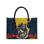 Personalized Cowboys ANZAC Tribute Leather Bag Poppy Field Soldier Silhouette Aboriginal Rugby Mascot