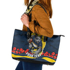 Personalized Cowboys ANZAC Tribute Leather Tote Bag Poppy Field Soldier Silhouette Aboriginal Rugby Mascot