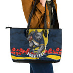 Personalized Cowboys ANZAC Tribute Leather Tote Bag Poppy Field Soldier Silhouette Aboriginal Rugby Mascot