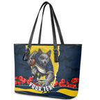 Personalized Cowboys ANZAC Tribute Leather Tote Bag Poppy Field Soldier Silhouette Aboriginal Rugby Mascot