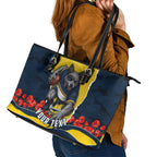 Personalized Cowboys ANZAC Tribute Leather Tote Bag Poppy Field Soldier Silhouette Aboriginal Rugby Mascot