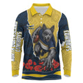 Personalized Cowboys ANZAC Tribute Long Sleeve Polo Shirt Poppy Field Soldier Silhouette Aboriginal Rugby Mascot