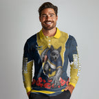 Personalized Cowboys ANZAC Tribute Long Sleeve Polo Shirt Poppy Field Soldier Silhouette Aboriginal Rugby Mascot