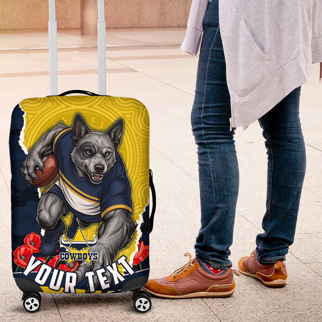 Personalized Cowboys ANZAC Tribute Luggage Cover Poppy Field Soldier Silhouette Aboriginal Rugby Mascot