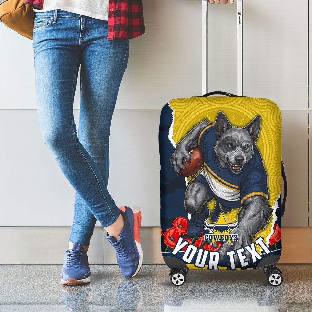Personalized Cowboys ANZAC Tribute Luggage Cover Poppy Field Soldier Silhouette Aboriginal Rugby Mascot