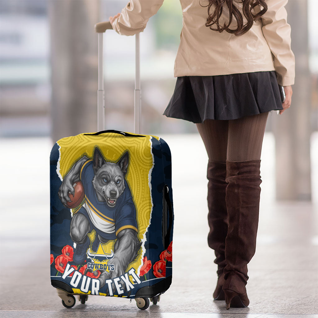 Personalized Cowboys ANZAC Tribute Luggage Cover Poppy Field Soldier Silhouette Aboriginal Rugby Mascot