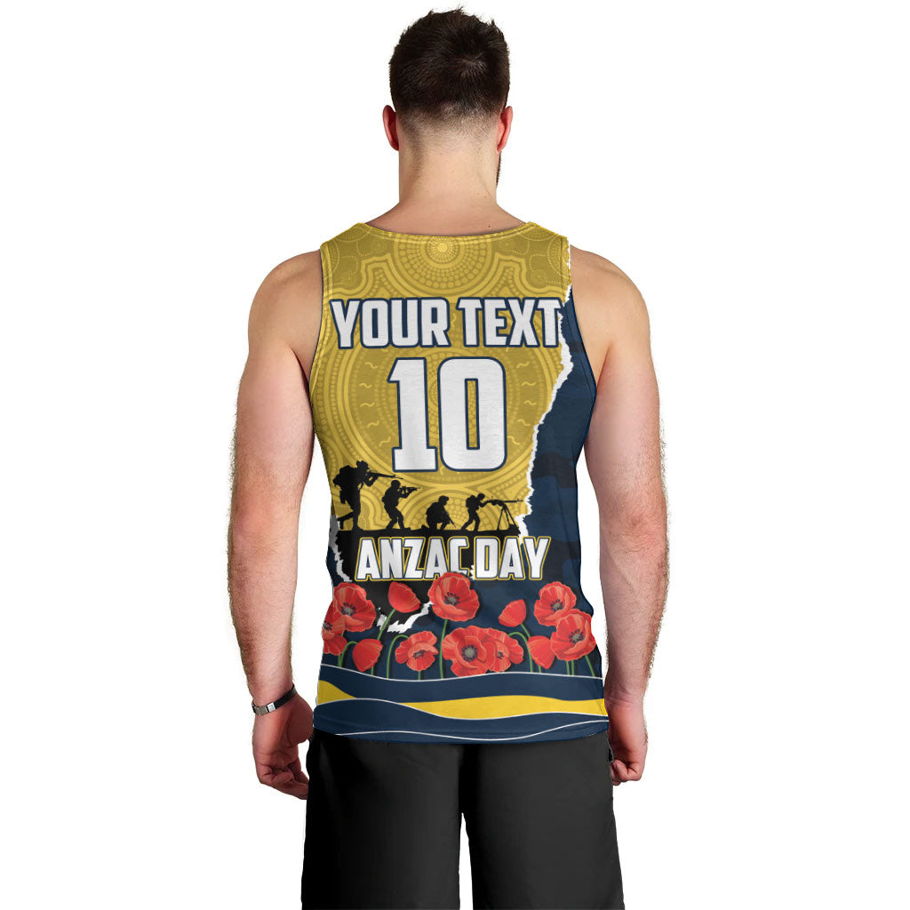 Personalized Cowboys ANZAC Tribute Men Tank Top Poppy Field Soldier Silhouette Aboriginal Rugby Mascot