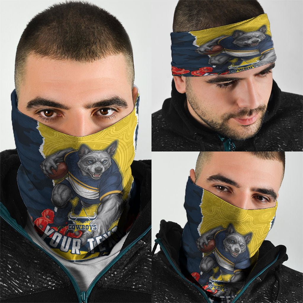 Personalized Cowboys ANZAC Tribute Neck Gaiter Poppy Field Soldier Silhouette Aboriginal Rugby Mascot