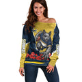 Personalized Cowboys ANZAC Tribute Off Shoulder Sweater Poppy Field Soldier Silhouette Aboriginal Rugby Mascot
