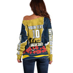 Personalized Cowboys ANZAC Tribute Off Shoulder Sweater Poppy Field Soldier Silhouette Aboriginal Rugby Mascot
