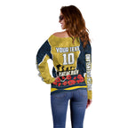 Personalized Cowboys ANZAC Tribute Off Shoulder Sweater Poppy Field Soldier Silhouette Aboriginal Rugby Mascot