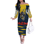 Personalized Cowboys ANZAC Tribute Off The Shoulder Long Sleeve Dress Poppy Field Soldier Silhouette Aboriginal Rugby Mascot