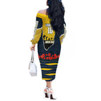 Personalized Cowboys ANZAC Tribute Off The Shoulder Long Sleeve Dress Poppy Field Soldier Silhouette Aboriginal Rugby Mascot