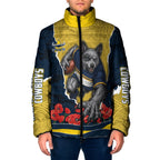Personalized Cowboys ANZAC Tribute Padded Jacket Poppy Field Soldier Silhouette Aboriginal Rugby Mascot