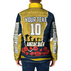 Personalized Cowboys ANZAC Tribute Padded Jacket Poppy Field Soldier Silhouette Aboriginal Rugby Mascot