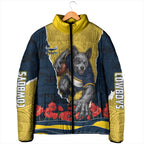 Personalized Cowboys ANZAC Tribute Padded Jacket Poppy Field Soldier Silhouette Aboriginal Rugby Mascot