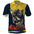 Personalized Cowboys ANZAC Tribute Polo Shirt Poppy Field Soldier Silhouette Aboriginal Rugby Mascot