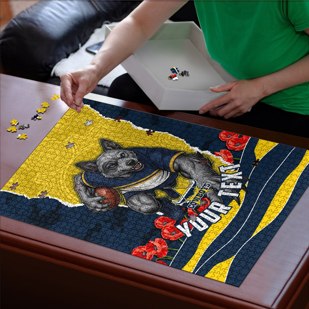 Personalized Cowboys ANZAC Tribute Puzzle Poppy Field Soldier Silhouette Aboriginal Rugby Mascot