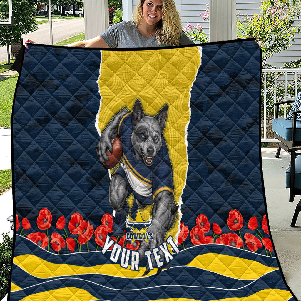 Personalized Cowboys ANZAC Tribute Quilt Poppy Field Soldier Silhouette Aboriginal Rugby Mascot