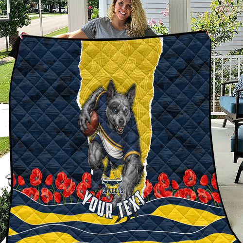 Personalized Cowboys ANZAC Tribute Quilt Poppy Field Soldier Silhouette Aboriginal Rugby Mascot