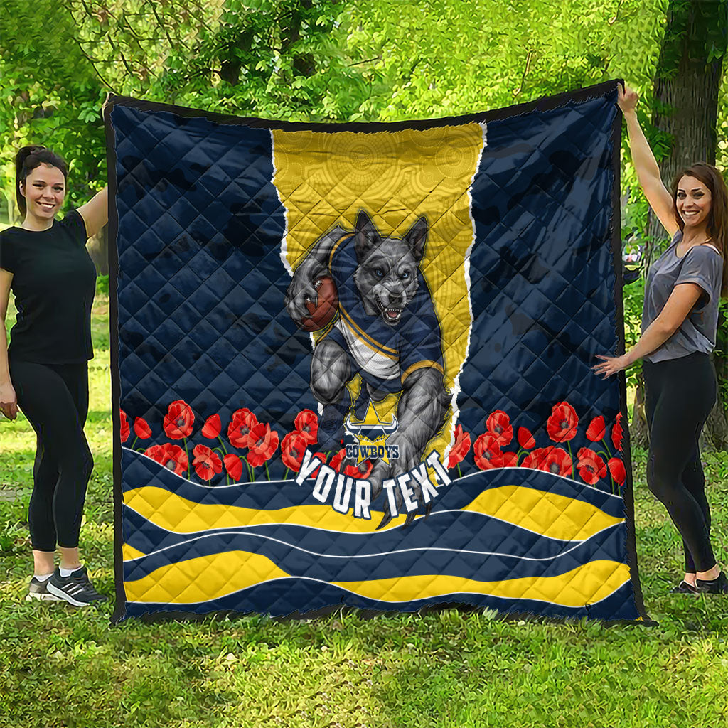 Personalized Cowboys ANZAC Tribute Quilt Poppy Field Soldier Silhouette Aboriginal Rugby Mascot