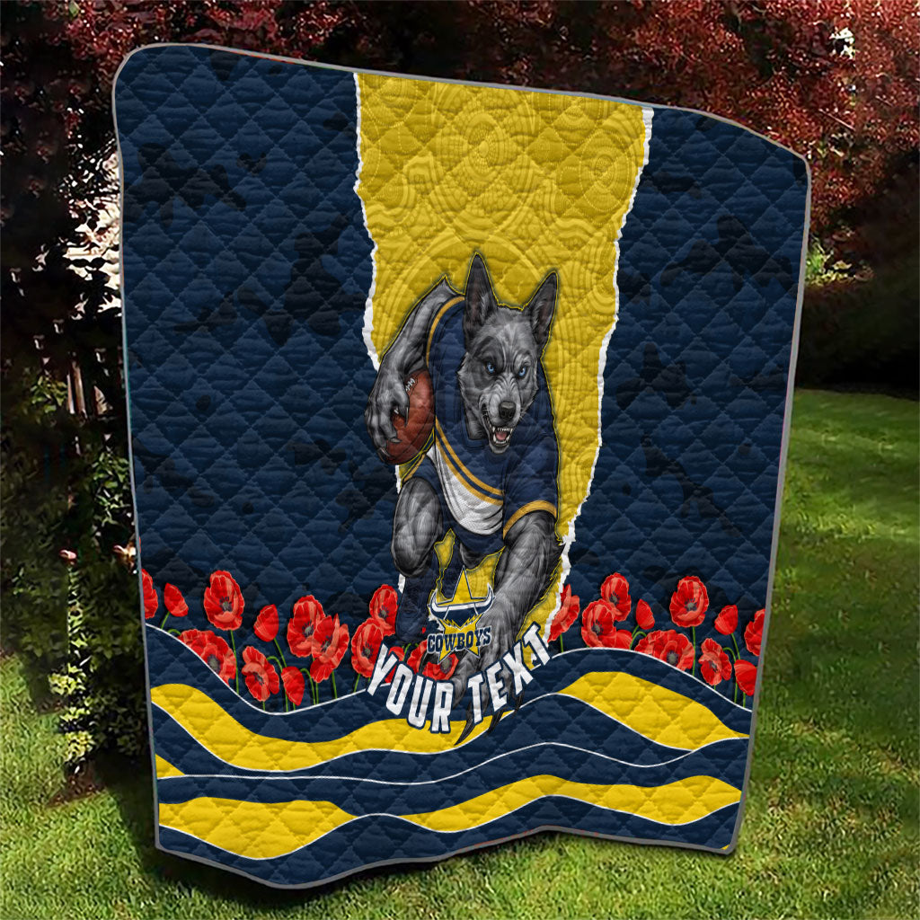 Personalized Cowboys ANZAC Tribute Quilt Poppy Field Soldier Silhouette Aboriginal Rugby Mascot