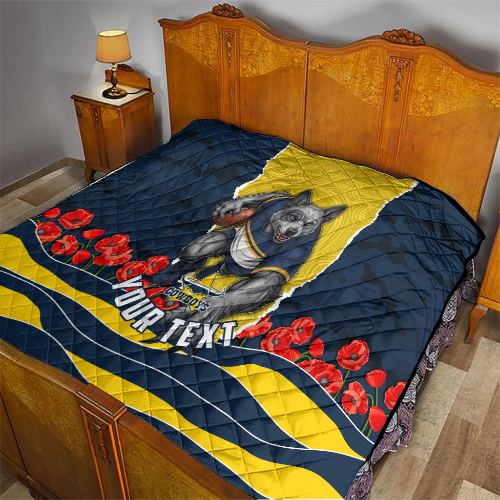 Personalized Cowboys ANZAC Tribute Quilt Poppy Field Soldier Silhouette Aboriginal Rugby Mascot