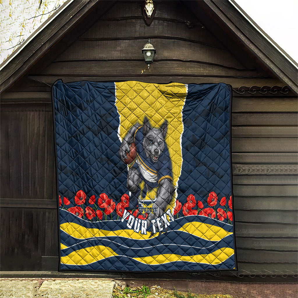 Personalized Cowboys ANZAC Tribute Quilt Poppy Field Soldier Silhouette Aboriginal Rugby Mascot