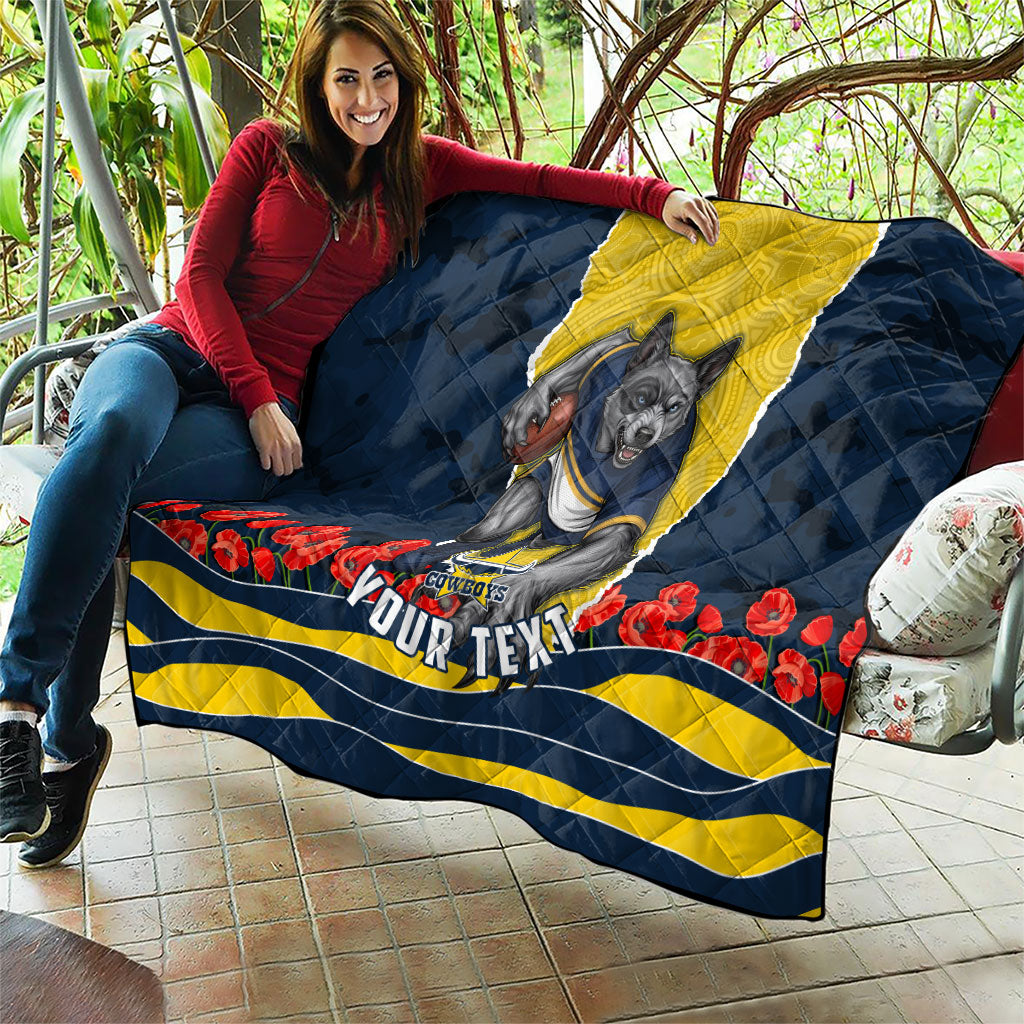 Personalized Cowboys ANZAC Tribute Quilt Poppy Field Soldier Silhouette Aboriginal Rugby Mascot