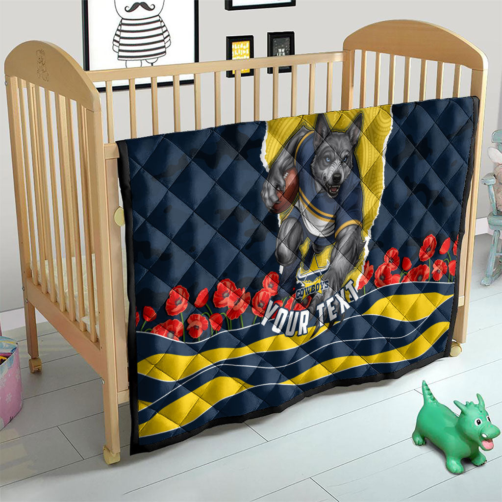 Personalized Cowboys ANZAC Tribute Quilt Poppy Field Soldier Silhouette Aboriginal Rugby Mascot