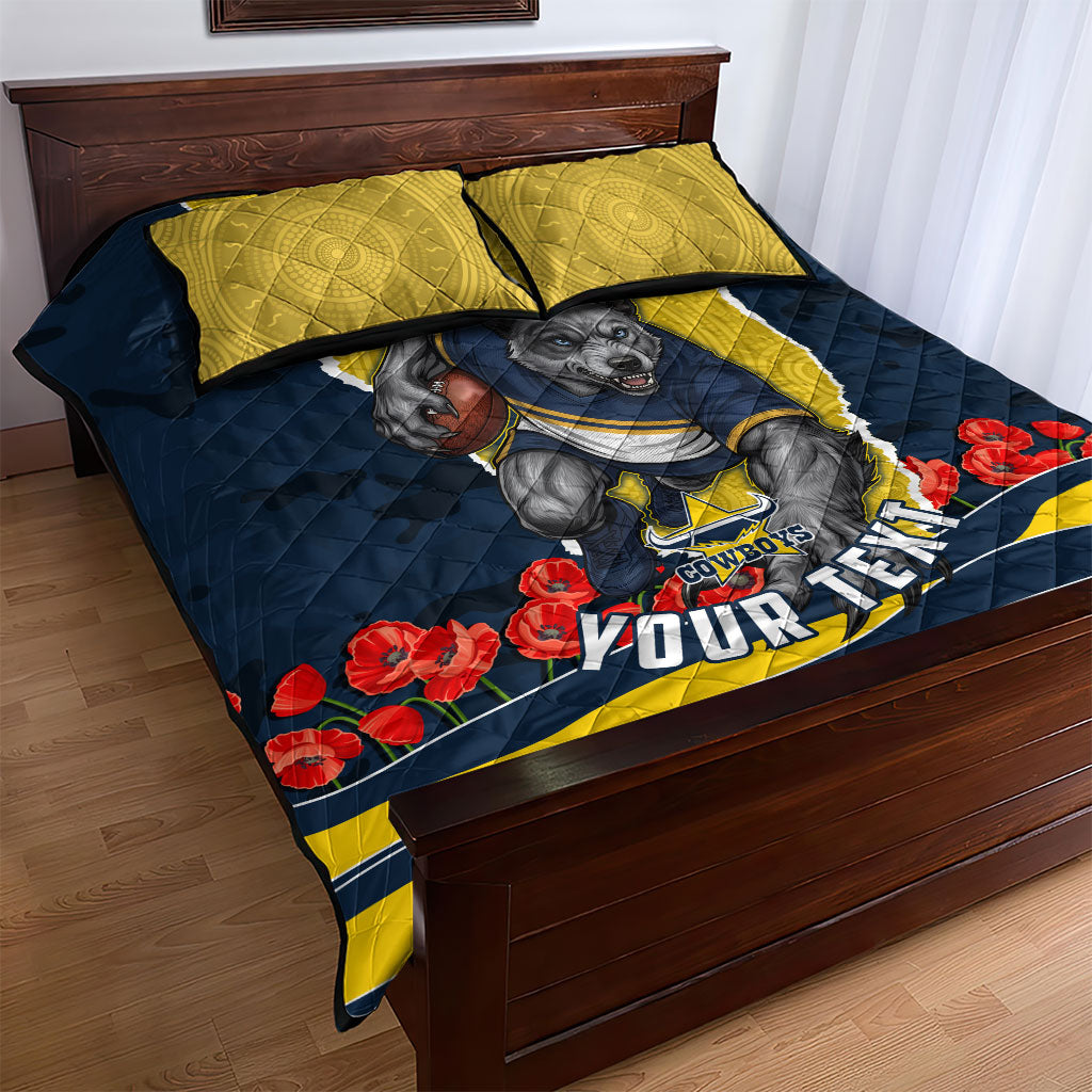 Personalized Cowboys ANZAC Tribute Quilt Bed Set Poppy Field Soldier Silhouette Aboriginal Rugby Mascot
