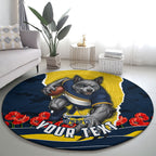 Personalized Cowboys ANZAC Tribute Round Carpet Poppy Field Soldier Silhouette Aboriginal Rugby Mascot