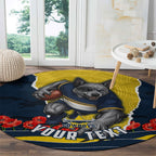 Personalized Cowboys ANZAC Tribute Round Carpet Poppy Field Soldier Silhouette Aboriginal Rugby Mascot