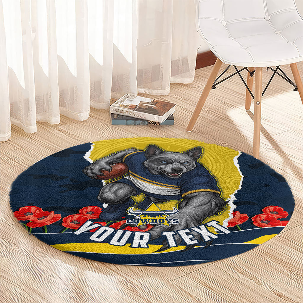 Personalized Cowboys ANZAC Tribute Round Carpet Poppy Field Soldier Silhouette Aboriginal Rugby Mascot