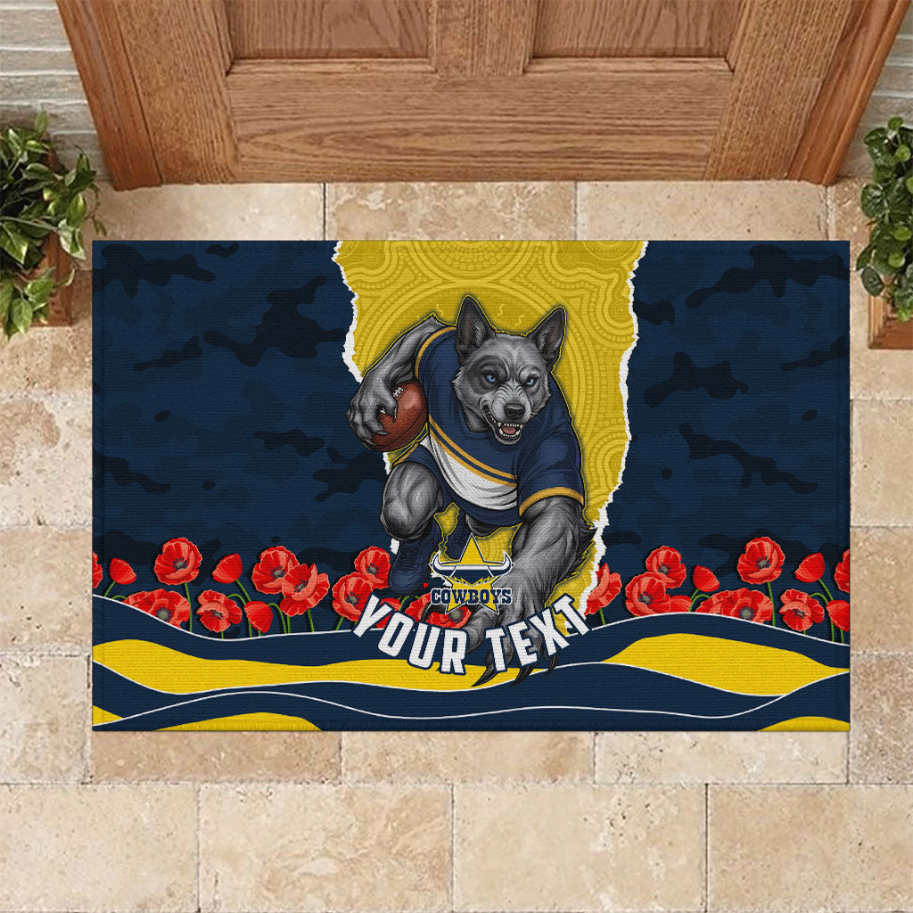 Personalized Cowboys ANZAC Tribute Rubber Doormat Poppy Field Soldier Silhouette Aboriginal Rugby Mascot