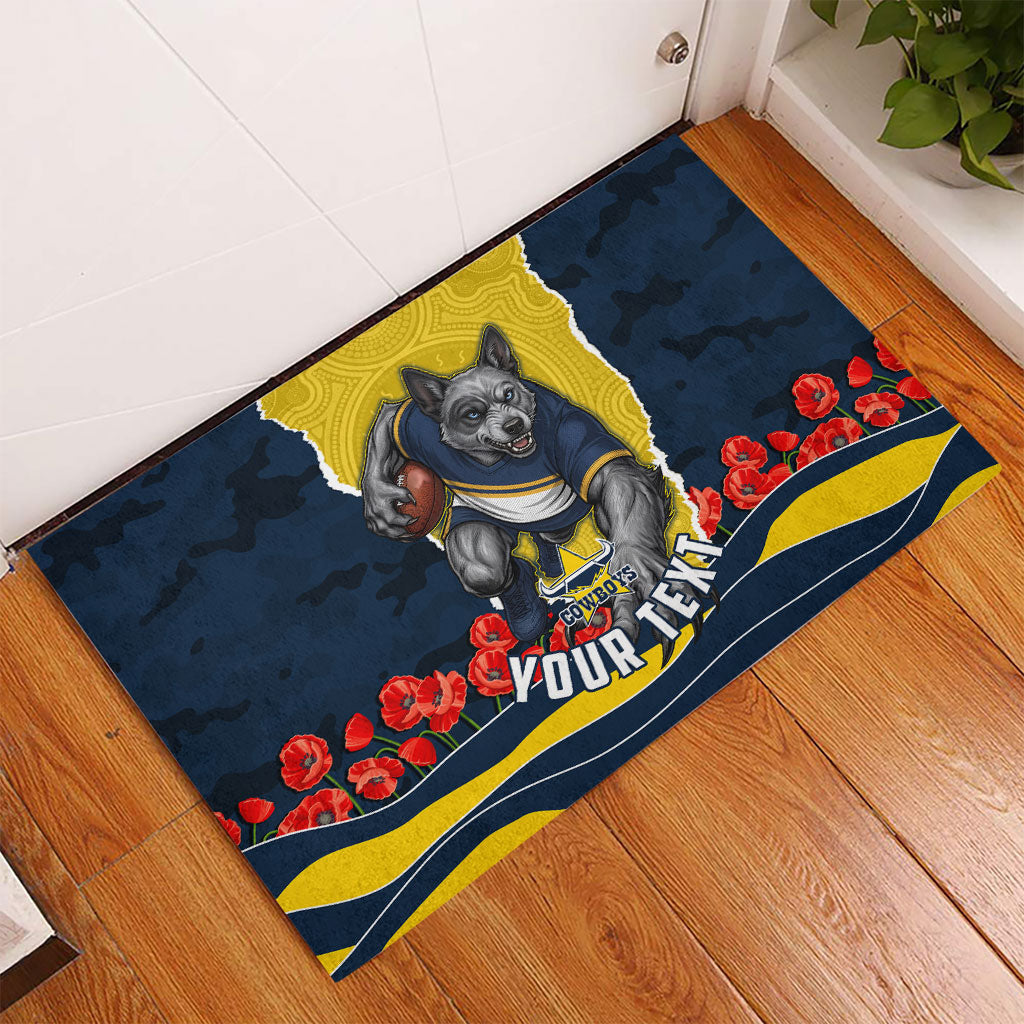 Personalized Cowboys ANZAC Tribute Rubber Doormat Poppy Field Soldier Silhouette Aboriginal Rugby Mascot