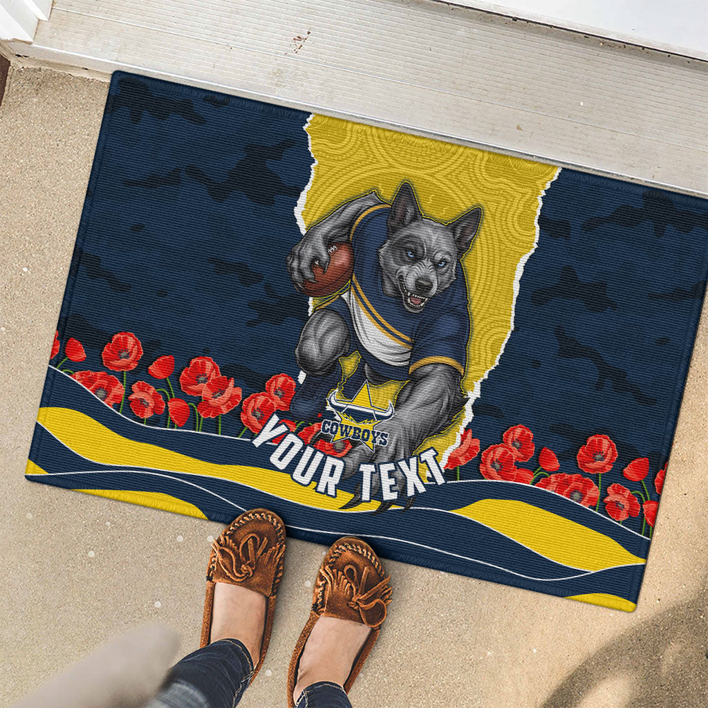 Personalized Cowboys ANZAC Tribute Rubber Doormat Poppy Field Soldier Silhouette Aboriginal Rugby Mascot