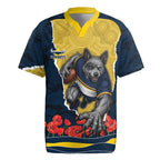 Personalized Cowboys ANZAC Tribute Rugby Jersey Poppy Field Soldier Silhouette Aboriginal Rugby Mascot