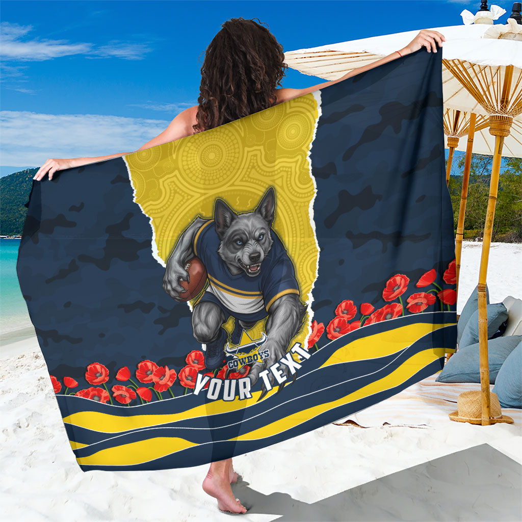 Personalized Cowboys ANZAC Tribute Sarong Poppy Field Soldier Silhouette Aboriginal Rugby Mascot