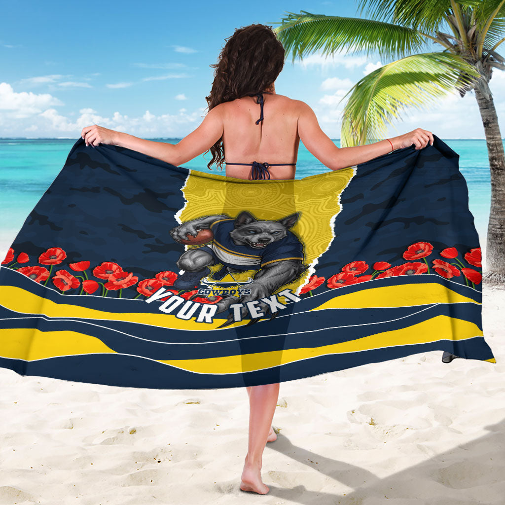 Personalized Cowboys ANZAC Tribute Sarong Poppy Field Soldier Silhouette Aboriginal Rugby Mascot