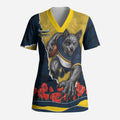 Personalized Cowboys ANZAC Tribute Scrub Top Poppy Field Soldier Silhouette Aboriginal Rugby Mascot