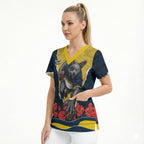 Personalized Cowboys ANZAC Tribute Scrub Top Poppy Field Soldier Silhouette Aboriginal Rugby Mascot